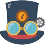A top hat with goggles and gears in a steampunk style