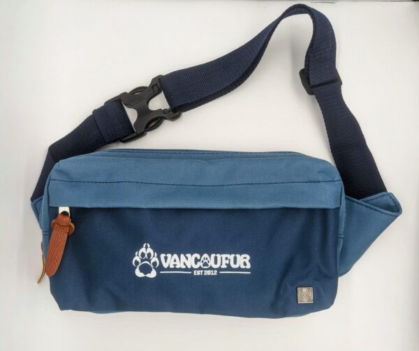 A photo of the Vancoufur fanny pack in blue